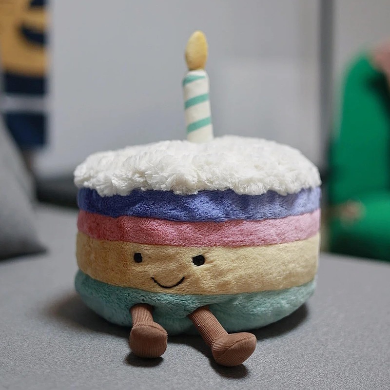 MUALML Birthday Cake Plush, 8.7” Cute Birthday Stuffed Animal for Girls, Funny Food Plushie, Soft Smile Cake Toy Adorable Birth