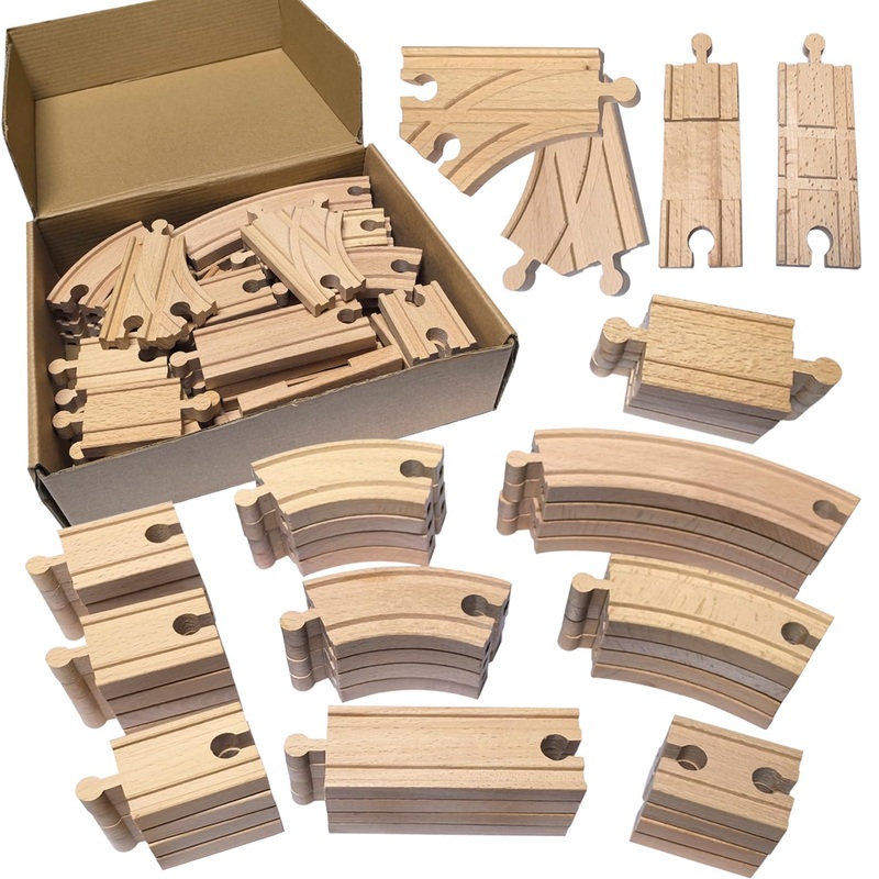 MUYUTOY Wooden Train Track 44Pcs, Wood Train Tracks Expansion Accessories Expansion Pack fits Melissa and Doug, Brio, Thomas, Mo
