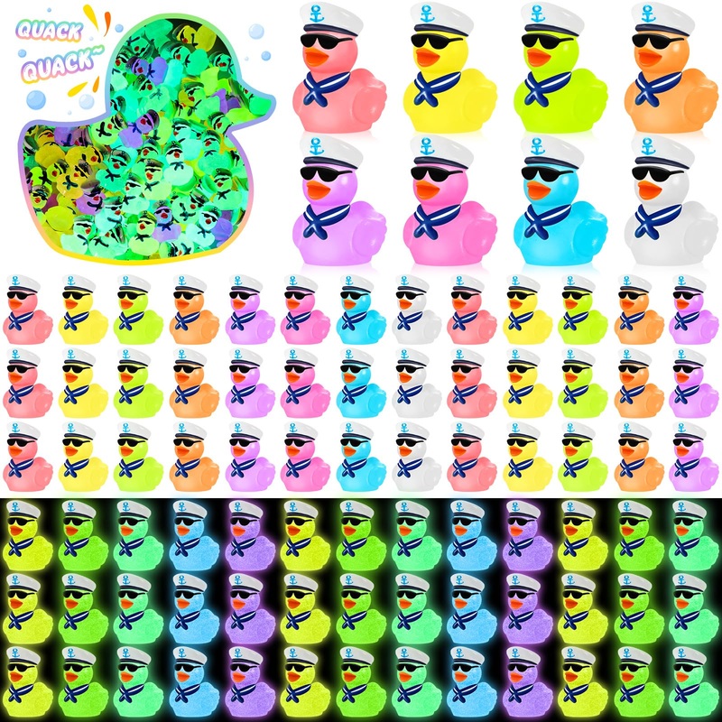 RoundFunny 250 Pcs Mini Resin Cruise Ducks with Sunglasses Bulk Glow in The Dark Tiny Colorful Sailing Rubber Cruise Ducks for M