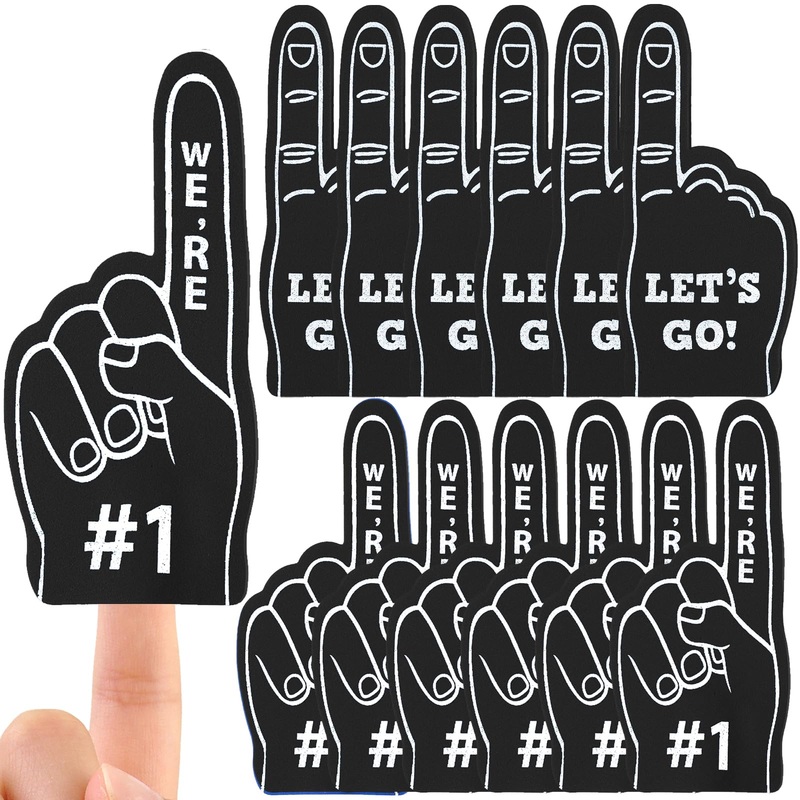 SEEVOR 12pcs Foam Finger Mini Foam Fingers 5 Inch Cheerleading Foam Finger For Sports Events Games Themed Birthday Party (Black)