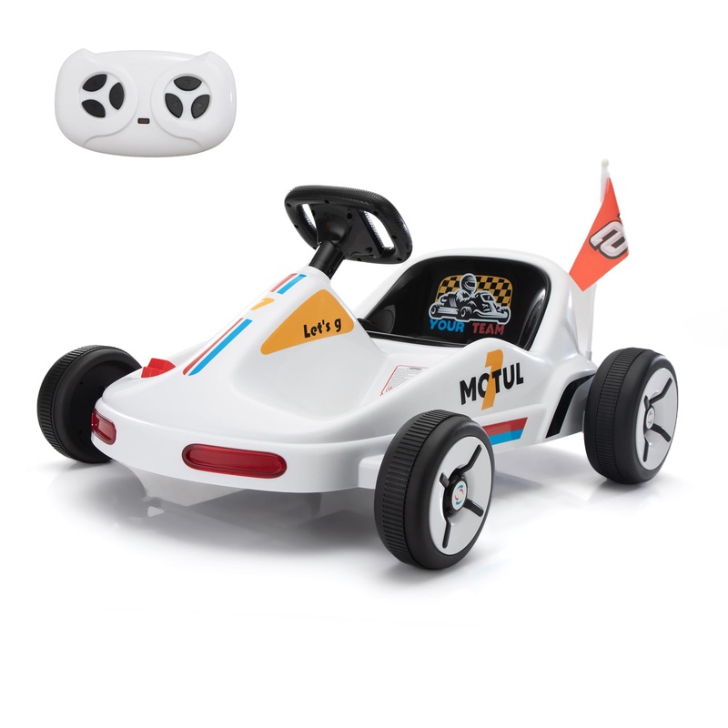 TOBBI Electric Go Kart for Kids, 12V Ride on Car Outdoor Pedal Race Toy with Music, Remote Control, Flashing Lighting, for 3-8 Y
