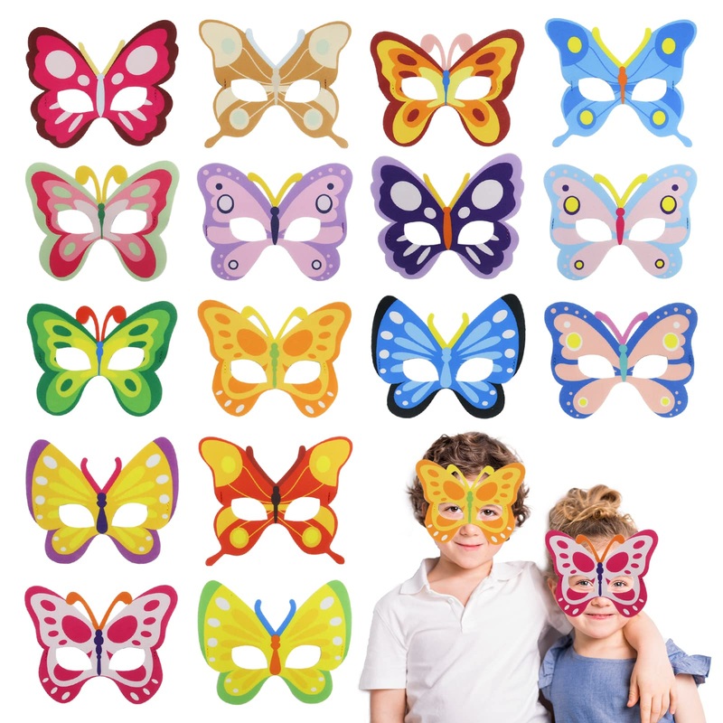 Tokcousun 16pcs Felt Masks for Theme Cosplay Party, Decorate Birthday, Masquerade Mask for Dress Up Supplies (Butterfly)