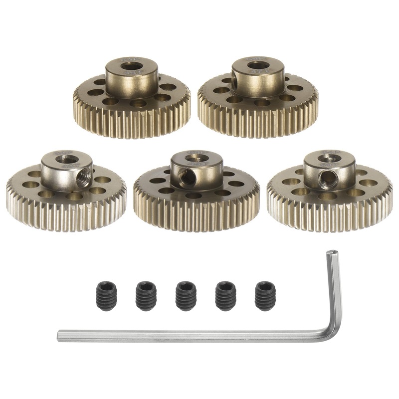 uxcell 64P Pinion Gear Set 3.175mm (1/8”) Shaft 46T 47T 48T 49T 50T Aluminum Alloy Motor Gears with Step for 1/10 RC Car (5pcs)