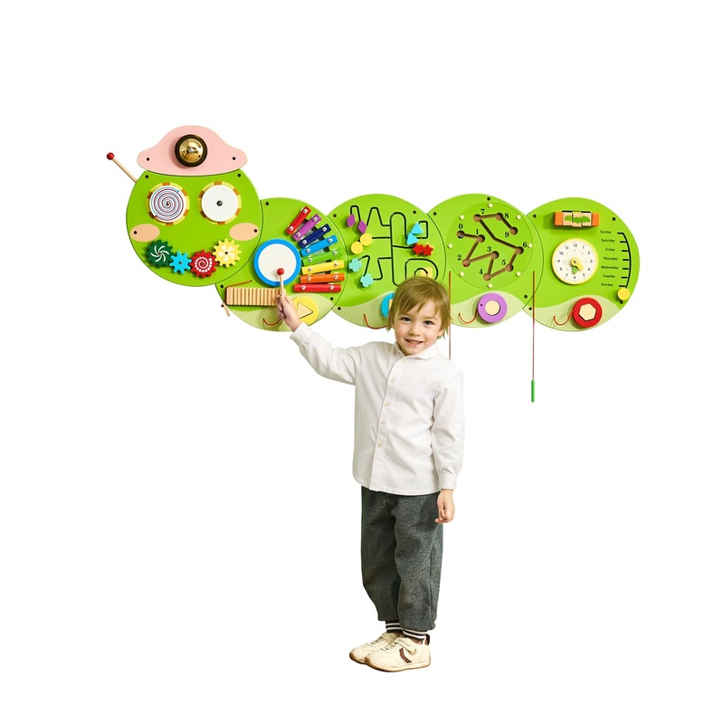 VEVOR Caterpillar Activity Wall Busy Board Wall, 12 Wall Activities Board, Montessori Sensory Wall Panel for Kids 3-12 Years, Se