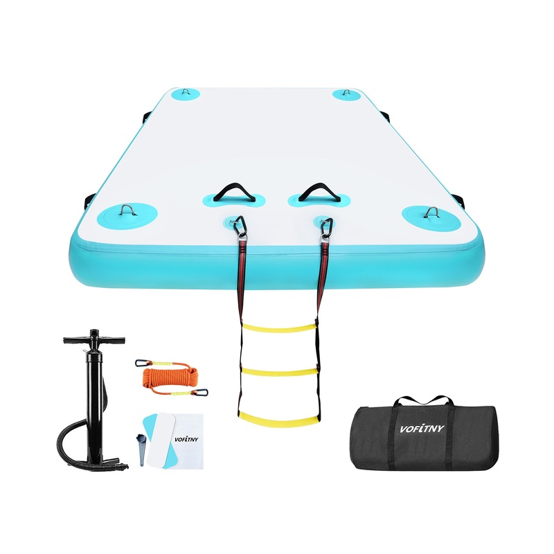 VOFiTNY Inflatable Floating Dock Air Platform Multi-Person Swim Water Mat with Rope Ladder, None-Slip Surface for Lake Beach (5f