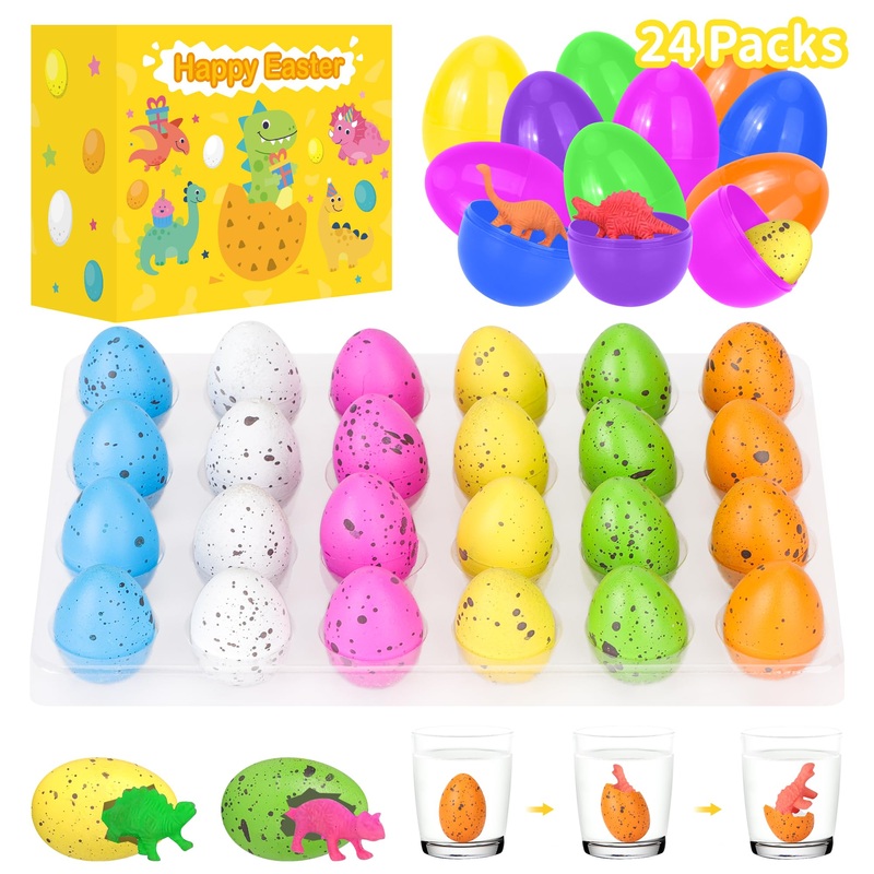 yocjoky 24 PCS Easter Eggs Fillers – Hatching Dinosaur Egg with Mini Toys Inside for Easter Baskets – Easter Egg Hunt, Toddler,