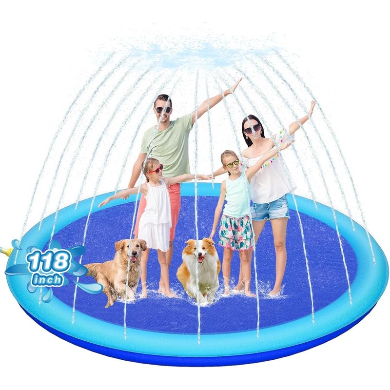118” Extra Large Splash Pad for Kids and Dogs, 9.83FT Giant Non-Slip Thickened Sprinkler Pad Pool, Summer Outdoor Water Toys fo