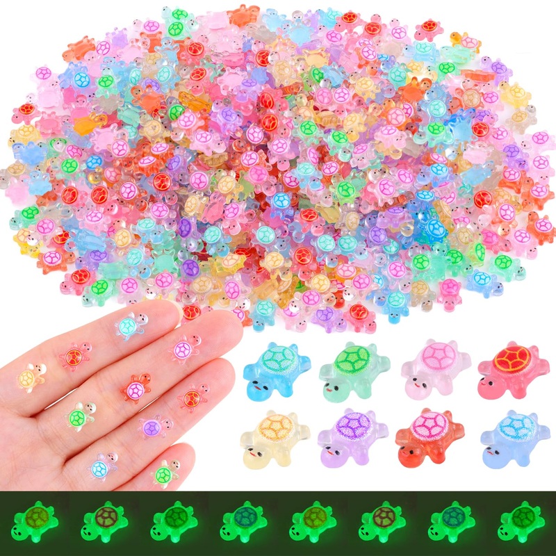 200PCS Mini Resin Animals Colorful Tiny Turtles Glow in Dark, Miniature Figures to Hide, Little Animal Toys Small Figurines for