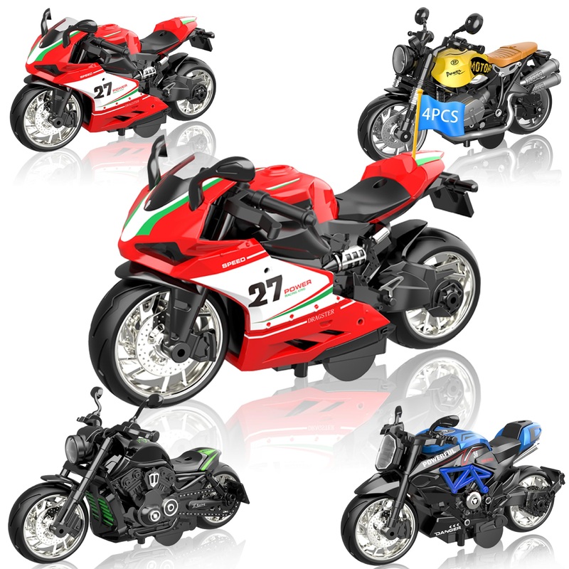 4-Pack Diecast Motorcycle Toys | 1:12 Scale Alloy Pull-Back Vehicles with No Battery Needed | Collector & Toddler Toys for Boys