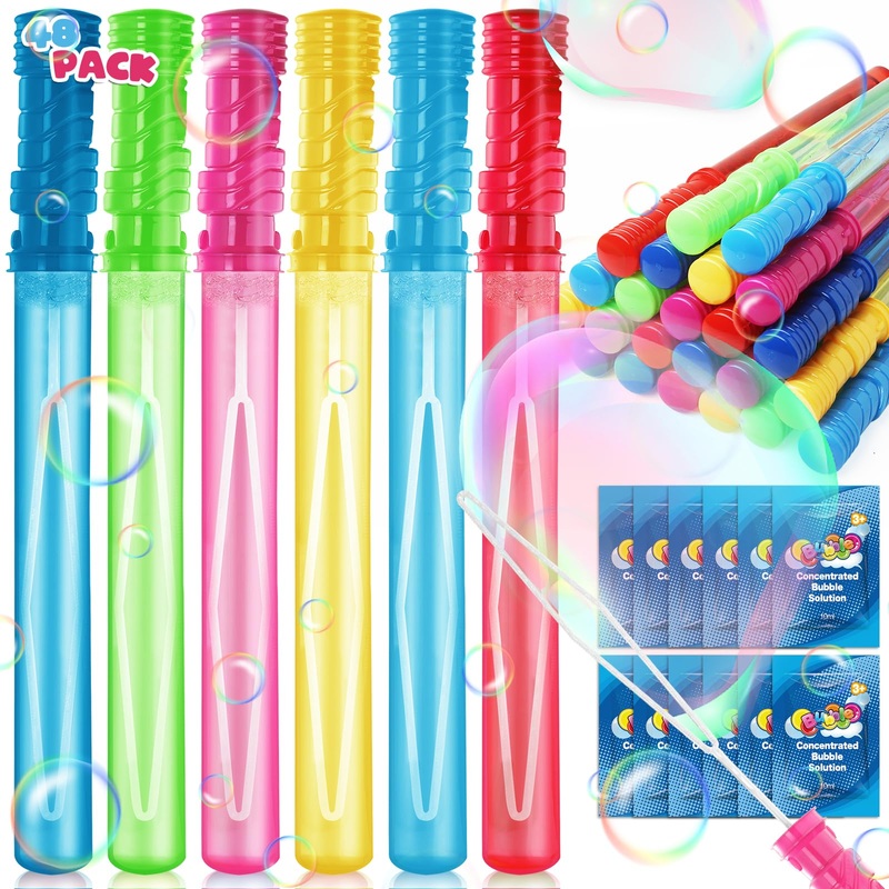 48 Pack 15” Bubble Wands in 6 Colors, Big Bubble Wands with 48 Bubble Refill Solutions, Bubbles Party Favors for Easter, Birthd