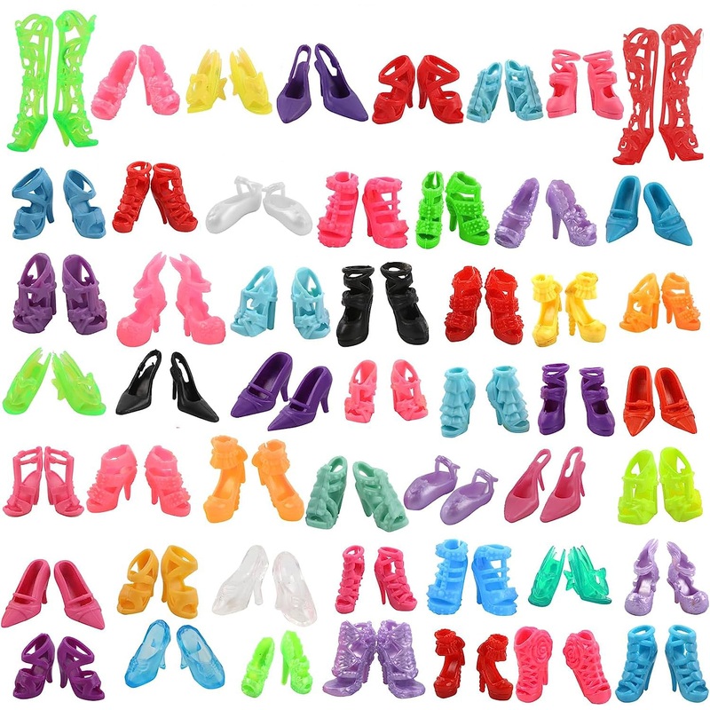 50 Pairs 11.5 inch Doll Accessories Shoes Replacement Different Assorted Colors Crystal Shoes Doll Flat Shoes High Heel Shoes Do