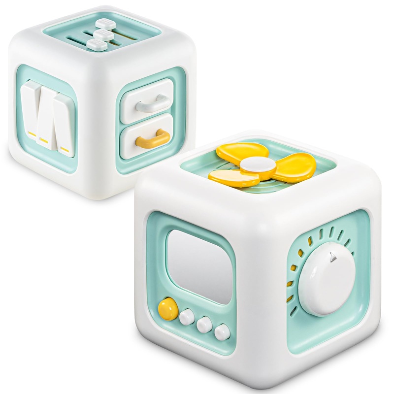 Activity Cube Montessori Toys for 1 Year Old, Sensory Toys Busy Board for Babies 6-12 Months, Car Travel Airplane Toys for Toddl