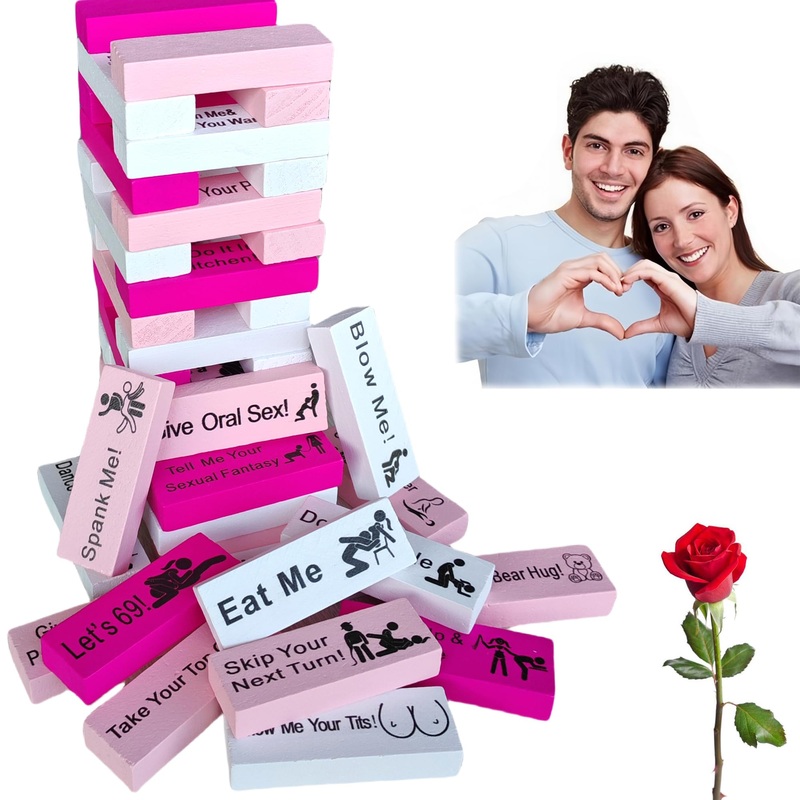 Adults Blocks Tower Game for Couples Colorful Wooden Stacking Board Adult Games Valentine’s Day for Lovers