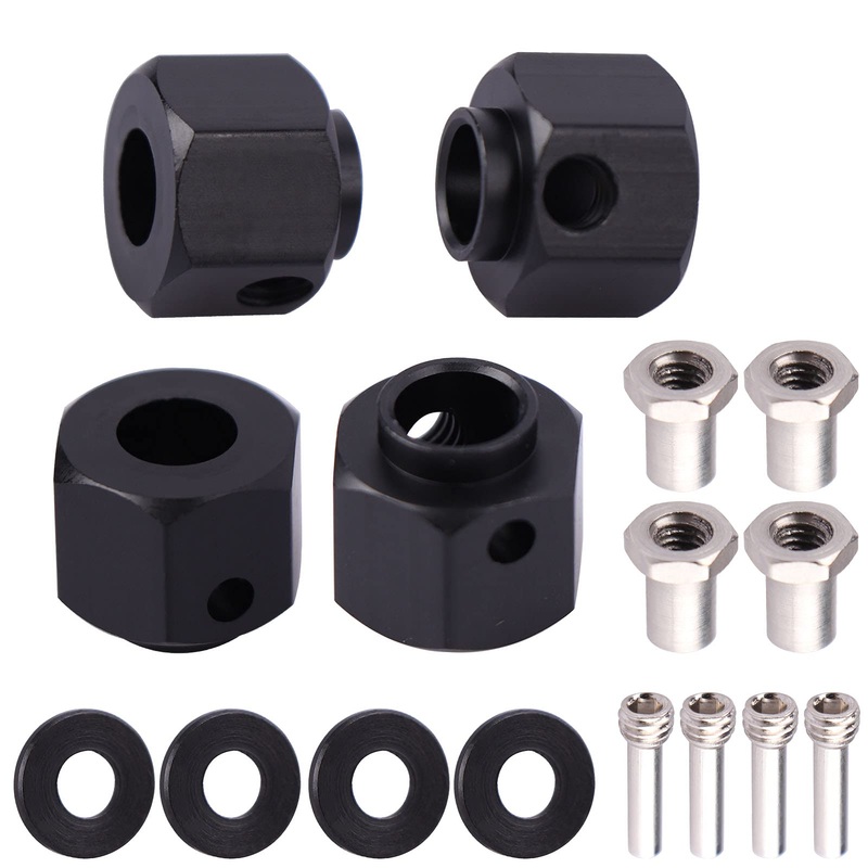 AIMROCK Aluminum Thickened 12mm Hex Wheel Hubs Adapters w/Spacers for 1/10 TRX-4 TRX-6 RC Crawler (Black, 9mm)