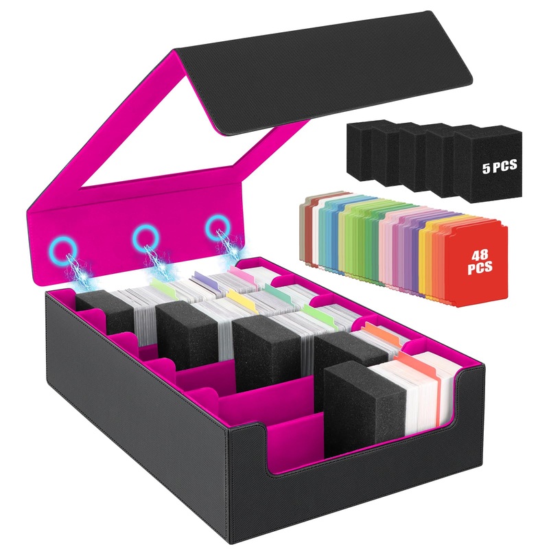 AOBOPLE 3900+ Trading Card Storage Box with 48 Colorful Dividers & 5 Foam Supporters,5 Rows TCG Deck Case for Magic,Sports Cards