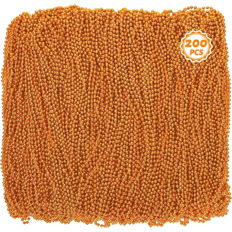 Beaded Necklace, 200 PCS 33” Orange Mardi Gras Beads, Mardi Gras Accessories, Costume Bead Necklace Bulk, Party Parade Beads fo