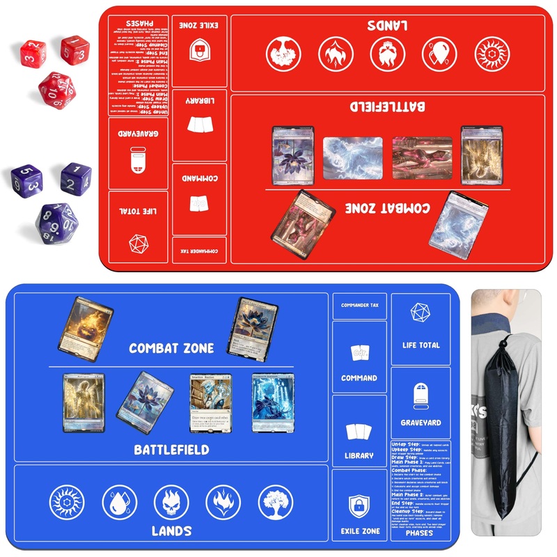 Card Game Playmats MTG Playmat for Beginner 2 Pack with Dices, Magic Mat Commander Deck Card Playmat for TCG MTG Accessories Pla