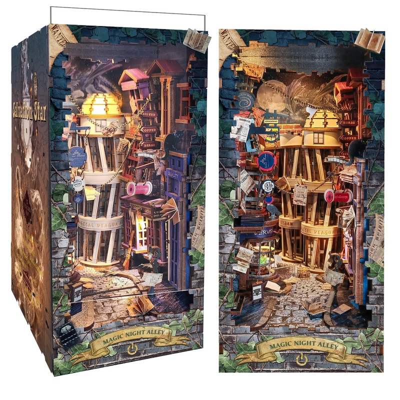 CRIOLPO Book Nook Kit-DIY Doll House Wooden Miniature House Kit, Book Nook Miniature Kit for Adults Teens, 3D Wooden Puzzle Book