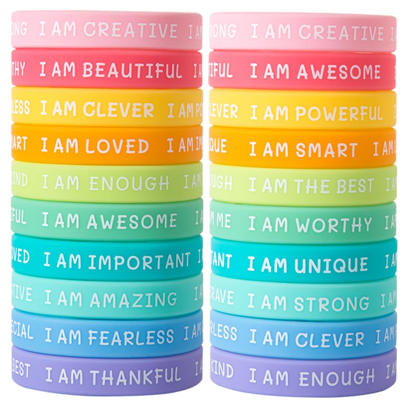 CYCLUSIVE 20 Pieces Students Inspirational Wristbands Rubber Bracelets Fun Motivational Wristbands for Kids Students Back to Sch