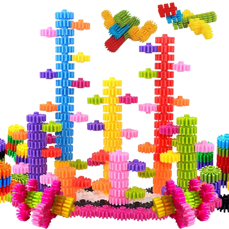 KAKATIMES STEM Building Blocks Toys for Kids – Educational and Safe Gear Interlocking Construction Playset – Develop Creativity