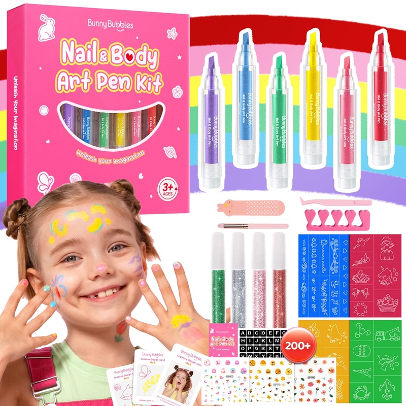 Kids Makeup Sets for Girls Nail & Body Art Pens Kits, 27Pcs Washable Temporary Tattoo Pen Sets, Cosmetic Party,Girls Makeup Kits