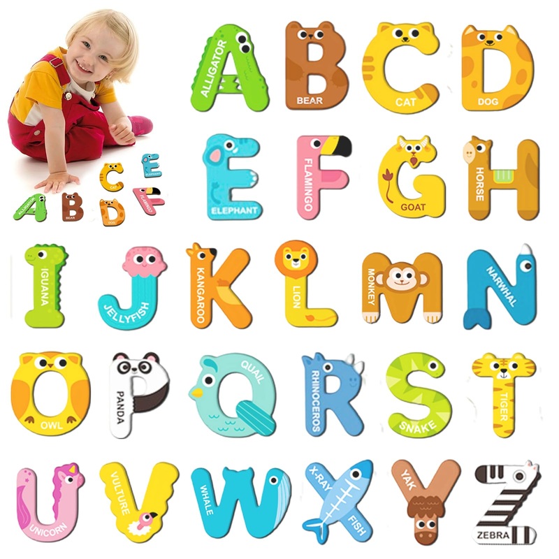 Magnetic Letters for Toddlers, 26PCS Cute Animal Alphabet Magnets Letters Learning Toys for Toddlers 3+ Uppercase ABC Magnets fo
