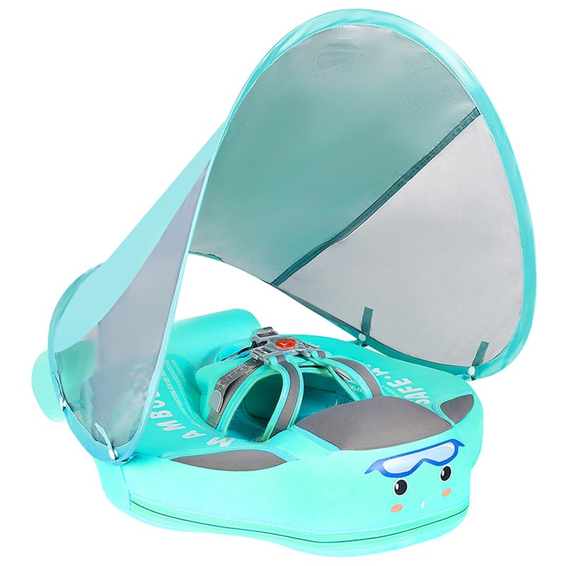 Mambobaby Non-Inflatable Baby Pool Float with Tail and Canopy UPF 50+ Sun Protection No Flip Over Infant Swim Float Skin-Friendl
