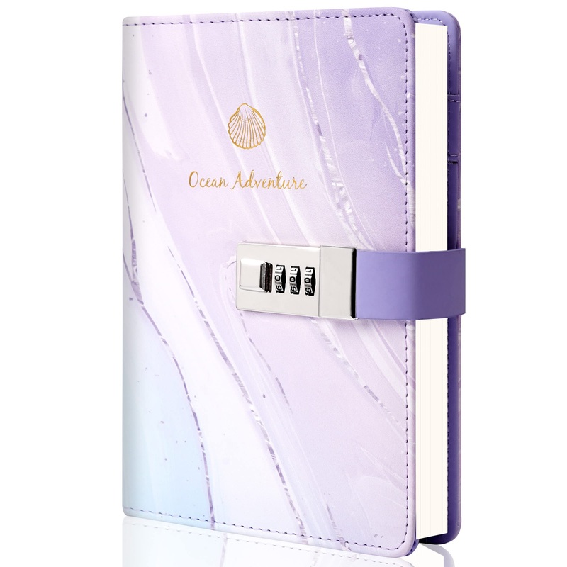 Marble Diary with Lock for Girls Women Leather Journal with Lock Diary for Women with Pen Holder Refillable Personal Password Lo