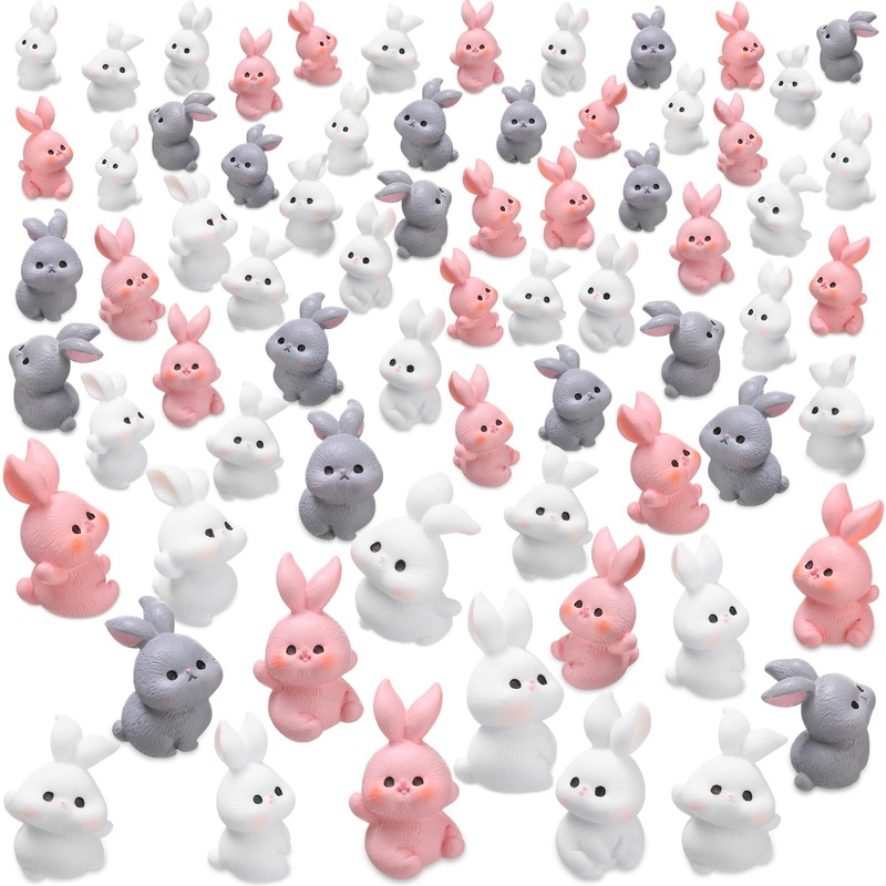 Marsui 100 Pcs Bunny Miniatures Figurines Rabbit Miniature Accessories Easter Garden Landscape Garden Bunny for Easter Accessori