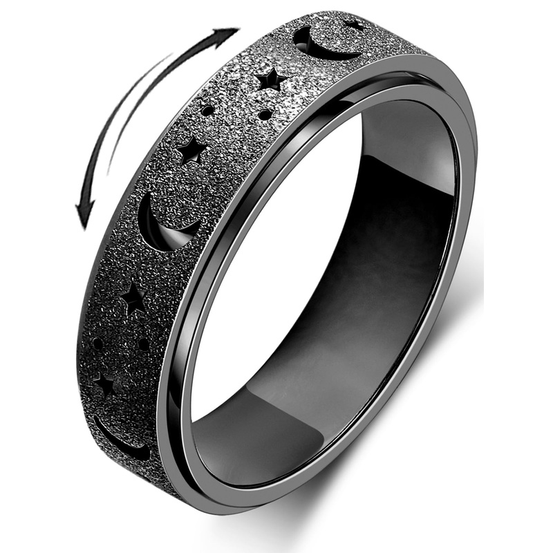 MHWTTY Anxiety Ring for Women Fidget Ring Stainless Steel Spinner Rings Fidget Toys Adults Gift for Women Men Black Size 6