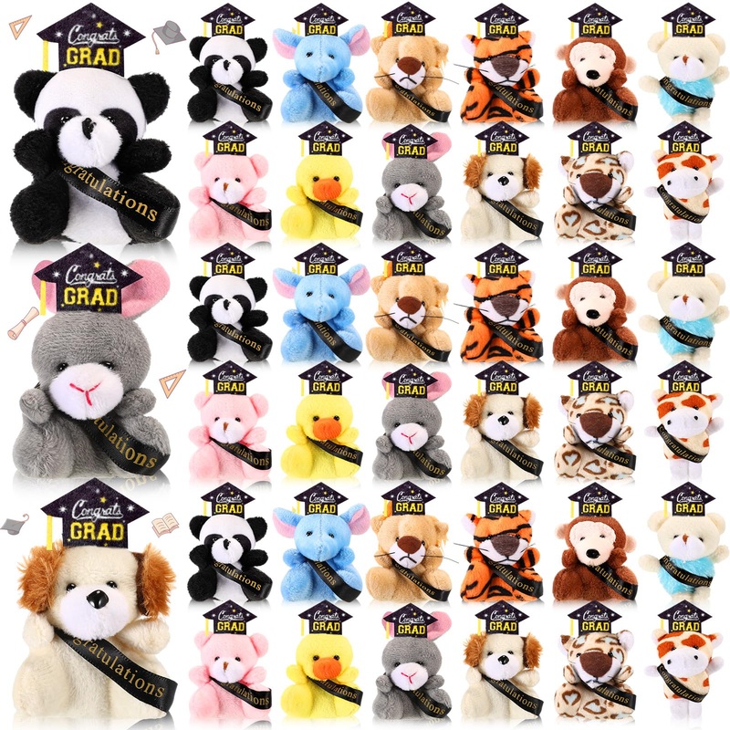 MiniInflat 24 Pcs Mini Graduation Stuffed Animal Bulk Tiny Congrats Grad Plush Toy Small Animal Doll Keychain with Grad Hat for