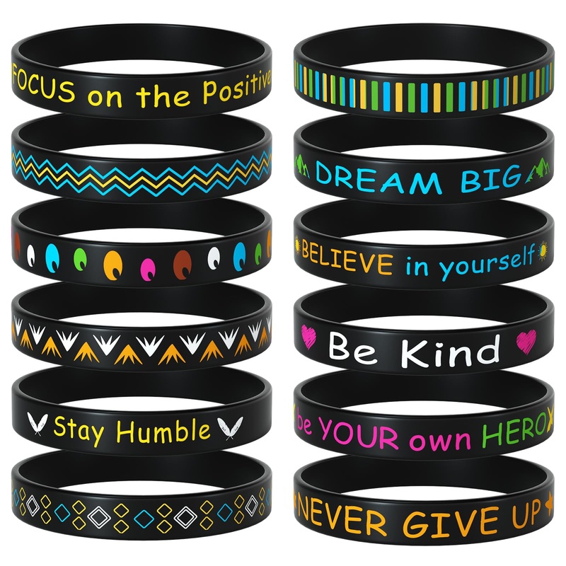 Morcheiong 24 Pieces Motivational Rubber Wristbands Black Inspirational Quote Silicone Bands Unisex Style- 12 Designs