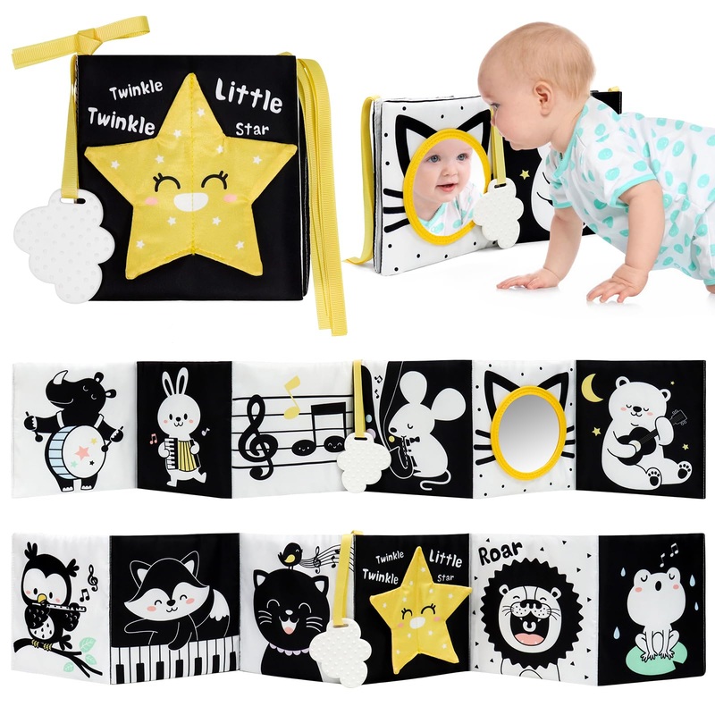 OKOOKO Black and White Baby Book High Contrast Baby Toy 0-6 Months Baby Soft Book Tummy Time Toy Crib Stroller Toy Montessori Se