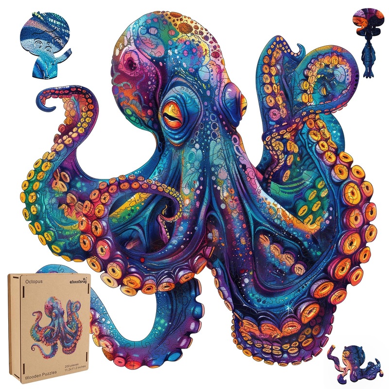 Qiuenisray Wooden Puzzles for Adults,Octopus Wooden Jigsaw Puzzles 1000pcs Unique Shape Ocean Adult Puzzles,Irregular Wood Puzzl