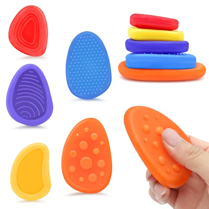 Sensory Stone Fidget Toys, 6 Pcs Quiet Worry Stone for Kids/Adults Calming, Silicone Stress Toys for Anxiety/Autism/ADHD Relief,