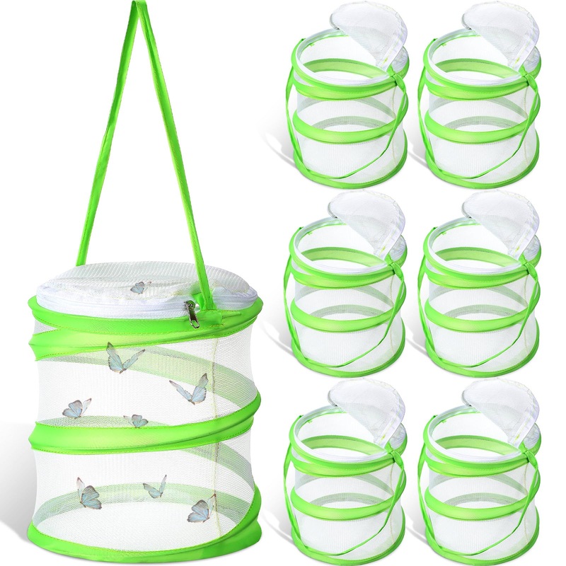 Sherr 6 Pcs Mini Butterfly Habitat Cage Clear Mesh Butterfly Net Cage Container Foldable Terrarium, 6.3×7.1inch