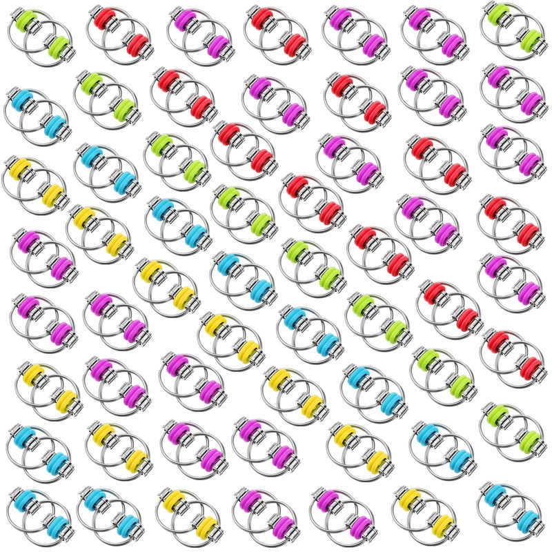 Skylety 100 Pcs Bike Fidget Chain Toy Bulk Chain Key Ring Fidget Flippy Toys for ADHD Stress Relief Finger Toys Flippy Key for A