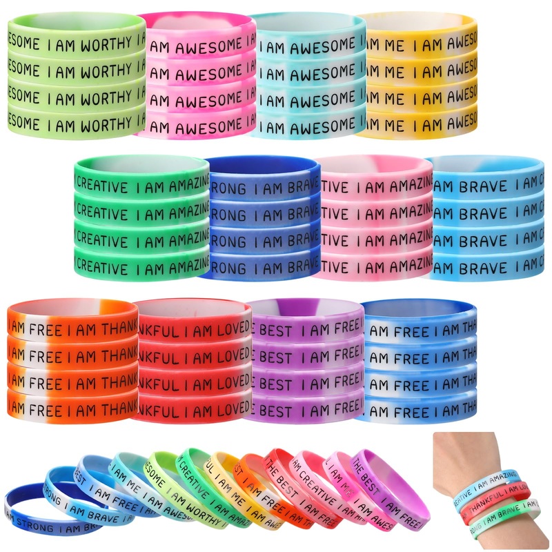 Sratte 48 Pcs Inspirational Silicone Wristbands Rubber Stretch Unisex Bracelets End of School Year Gift Graduation Gift for Stud