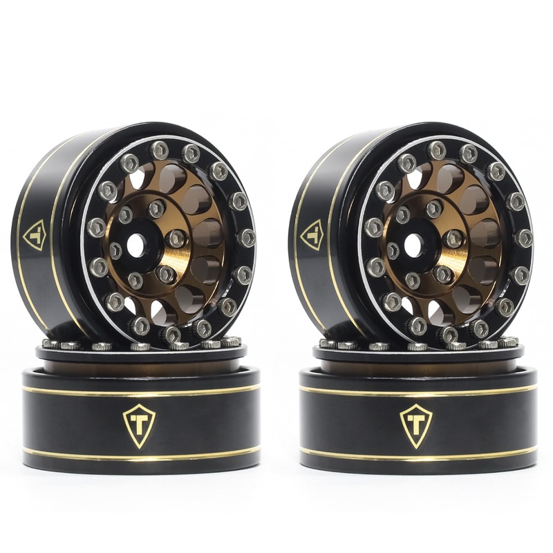 TREAL 1.0 Beadlock Wheels 12 Spokes Classic Rims (4P) for SCX24 AX24 FCX24 TRX4M 1/24 1/18 Crawler Car-Type I(Bronze)