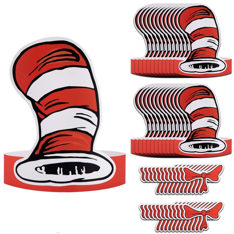 Wehhbtye 24 Pcs White and Red Striped Paper Hats and Bow Tie, Red Cat Costume Top Hat with Glue Point, Circus Paper Headwear for