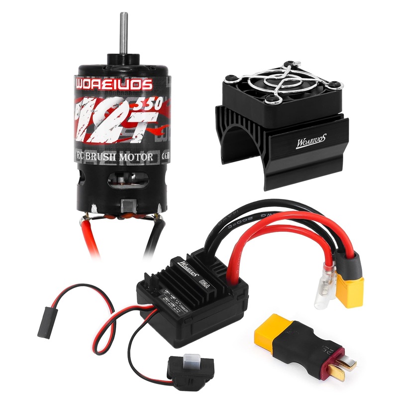 WOAEIUOS 550 Brushed Motor 12T & 80A ESC Brushed Motor ESC & Heatsink Combo for 1/10 RC Truck Car Slash Arrma Granite Senton Typ