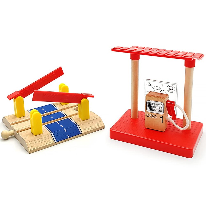 Wooden Crane Toy Set with Train Cars – Compatible with Major Wooden Rail Brands – Ages 3-5