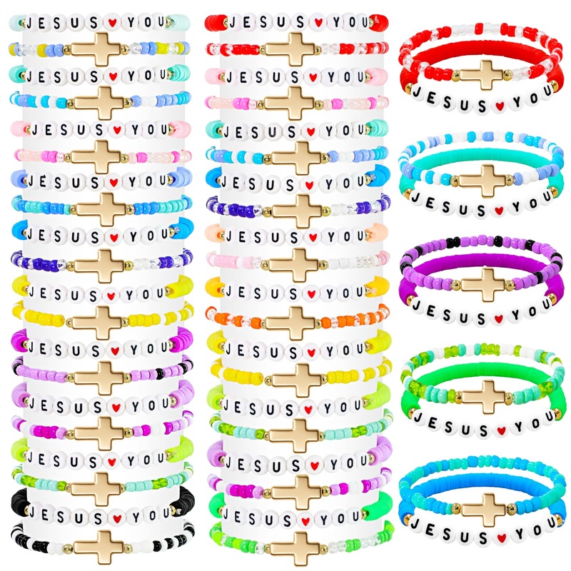 yesaior 60 pcs Colorful Friendship Bracelet, Stackable Elastic Cute Beaded Bracelets Preppy Bracelets Bulk Set for Women Gift (G