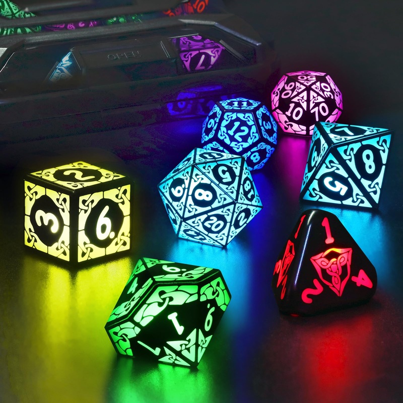 ZHOORQI LED DND Dice Set Rechargeable, Cool Light up Dice Wireless Charging for Dungeons and Dragons, Polyhedral Role Playing Di