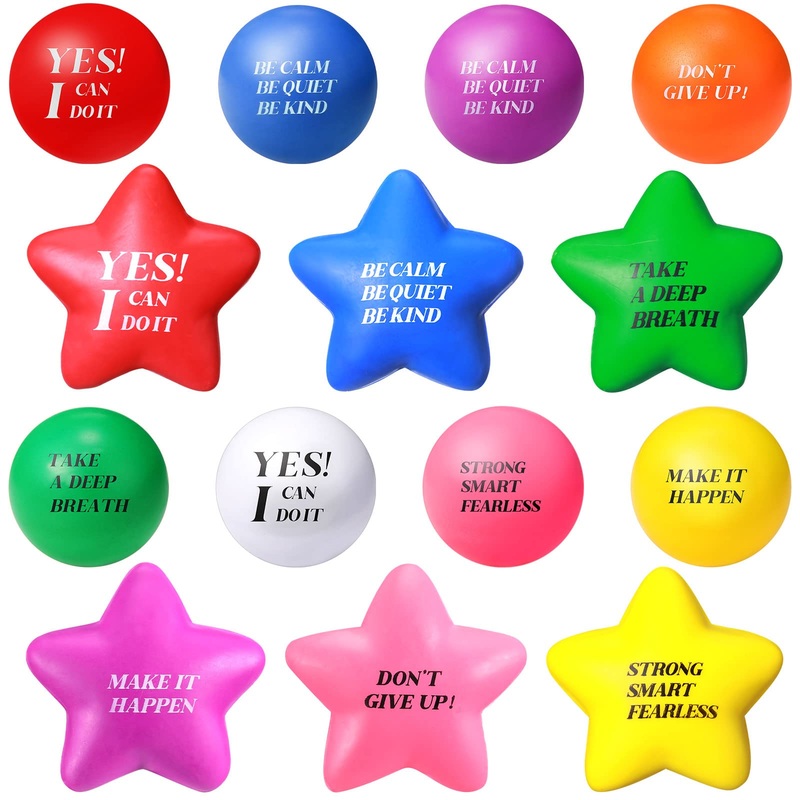 140 Pcs Motivational Stress Balls Quotes Relief Star Shape Anger Management Colorful Hand Excerise Foam Balls for Anxiety Tensio