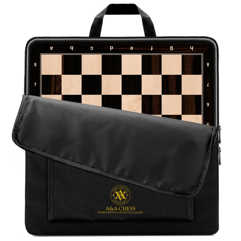 A&A 17.25” Professional Wooden Chess Board with Storage Bag/African Palisander & Maple Inlaid / 1.75” Squares w/Notation