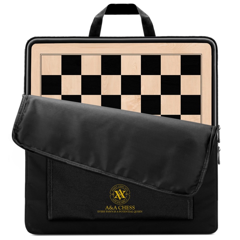 A&A 17.25” Professional Wooden Chess Board with Storage Bag/Ebony Wood & Maple Inlay / 1.75” Squares w/o Notation