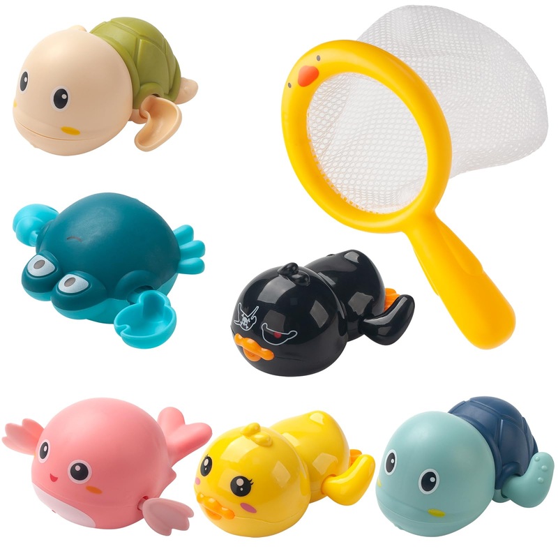 Bath Toys for Kids Ages 1-3, Floating Wind-up Baby Bathtub Toys for 1 Year Old Boy, 7 Pack Cute Swimming Turtle Bath Toys for To