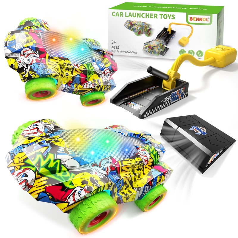 Bennol Toddler Toys Gifts for 3 4 5 6 Year Old Boys, Indoor Outdoor Car Launcher Sets for Kids with 2 Cars, Ideas 3 4 5 6 Year O