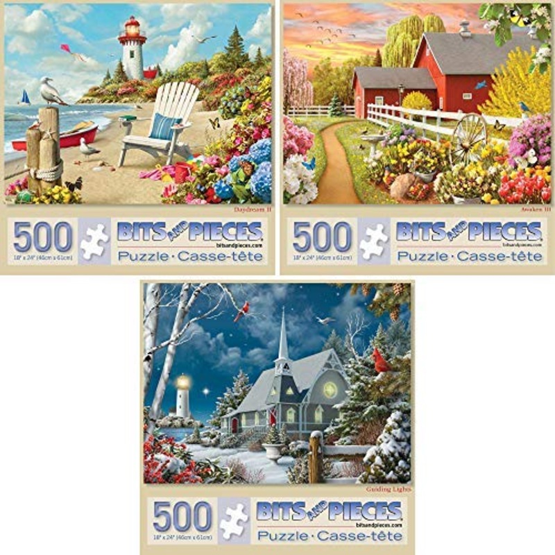 Bits and Pieces – Value Set of Three Large 500 Piece Jigsaw Puzzles for Adults – Rural Countryside Jigsaw Puzzles by Artist Stev